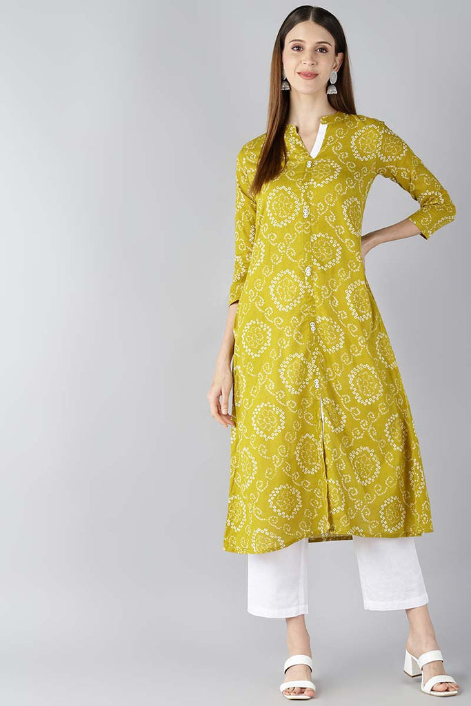   Mustard Yellow Printed A Line Kurta 