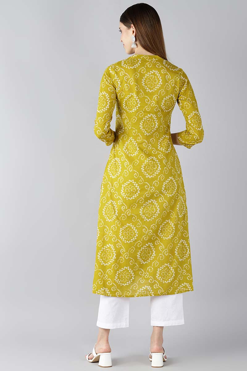   Mustard Yellow Printed A Line Kurta 