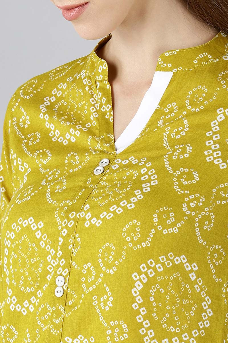   Mustard Yellow Printed A Line Kurta 