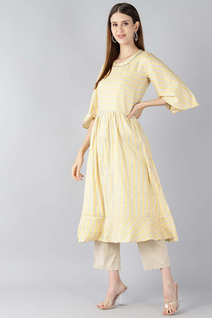   Yellow Striped A Line Kurta