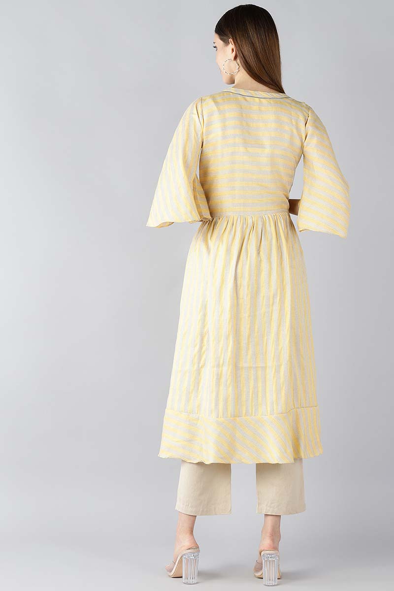   Yellow Striped A Line Kurta