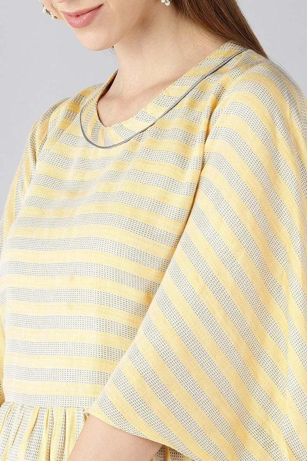   Yellow Striped A Line Kurta