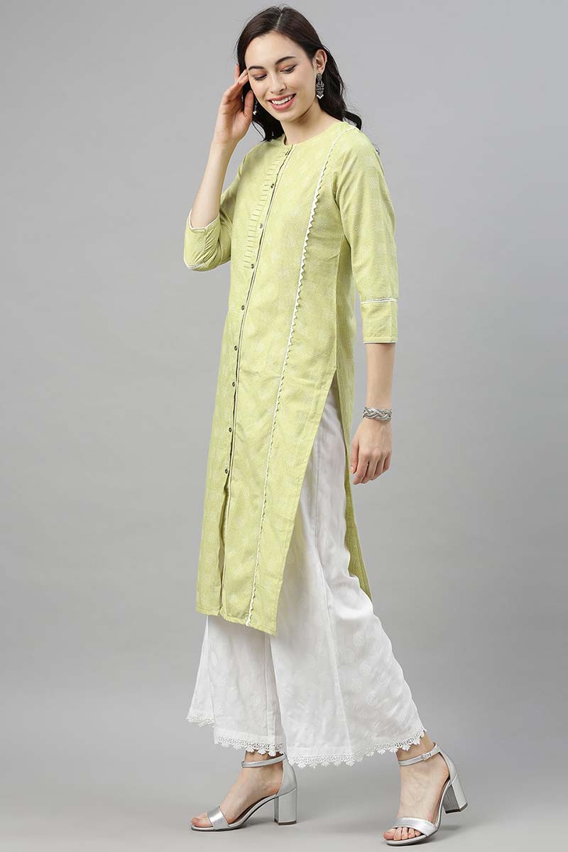   Green& White Checked Kurta