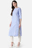   Women Blue & White Checked Kurta with Lace Detail 