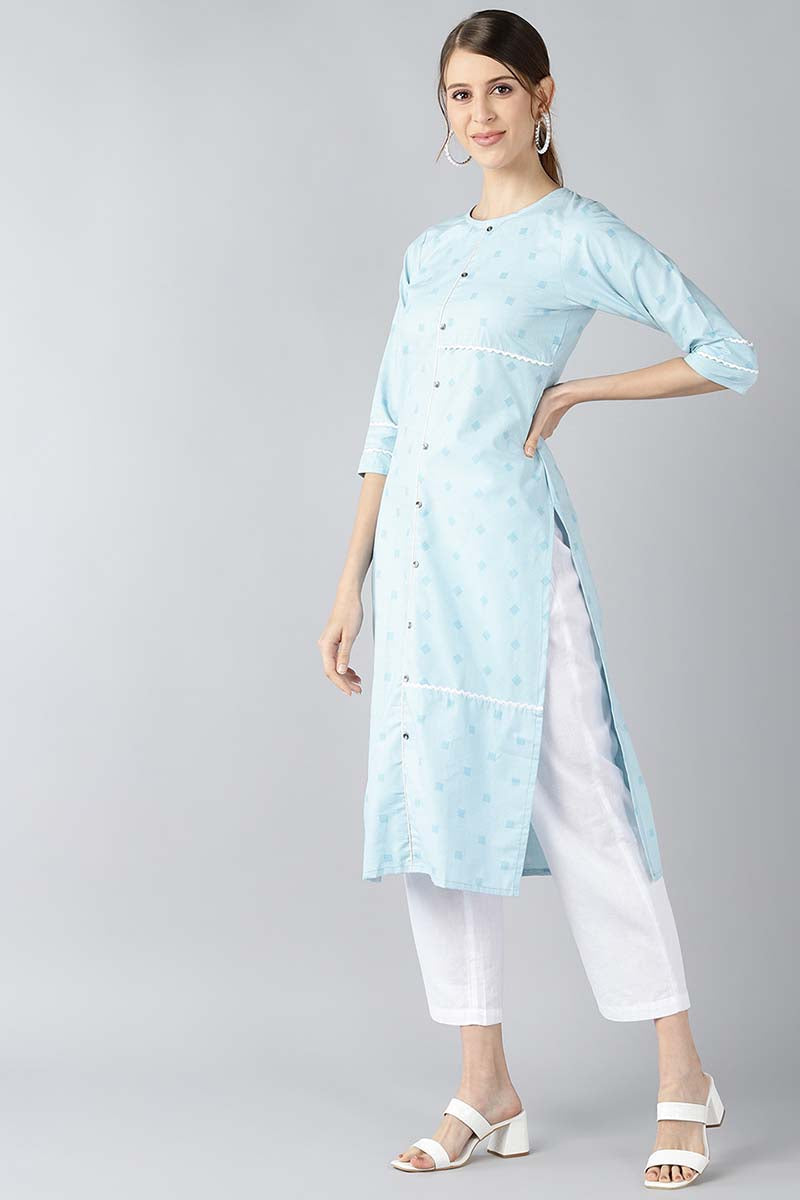  Women Blue Floral Printed Kurta