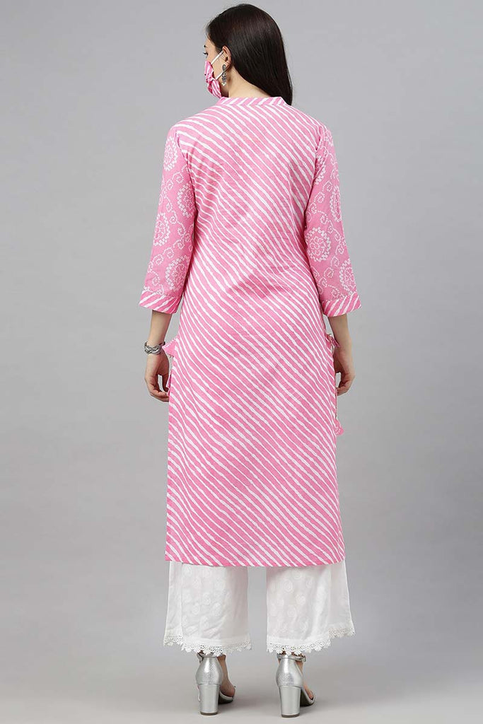   Women Pink Leheriya Printed Kurta