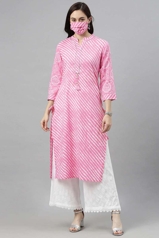   Women Pink Leheriya Printed Kurta