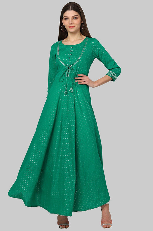  Women Green Embroidered Kurta 