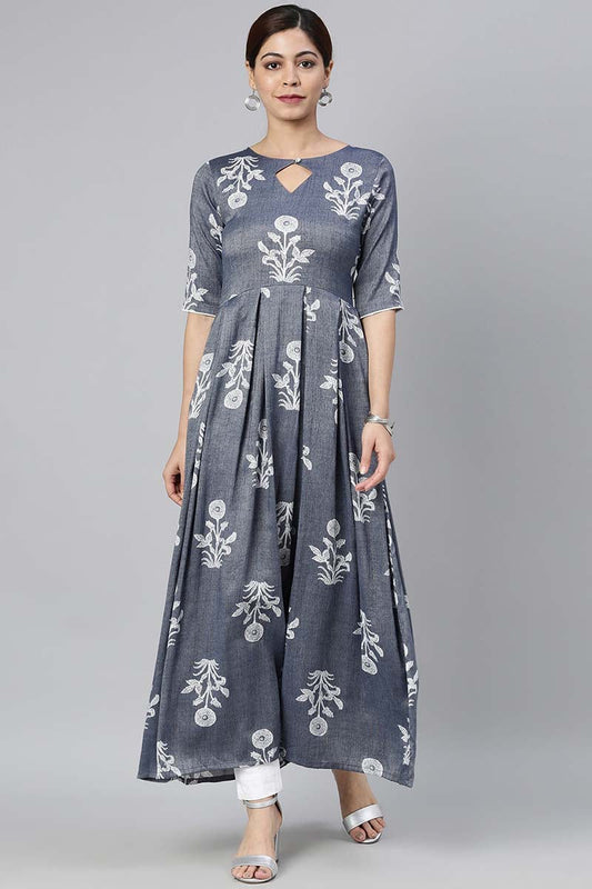  Women Grey & White Floral Printed Kurta 