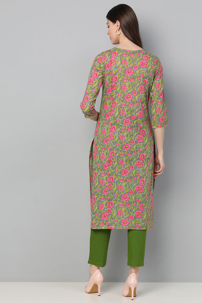   Cotton Multi Floral Printed Straight Kurti