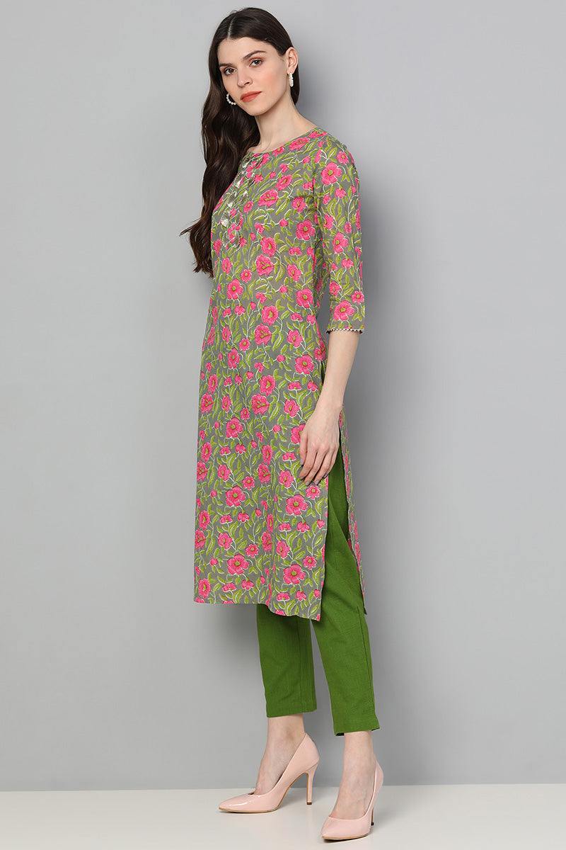   Cotton Multi Floral Printed Straight Kurti