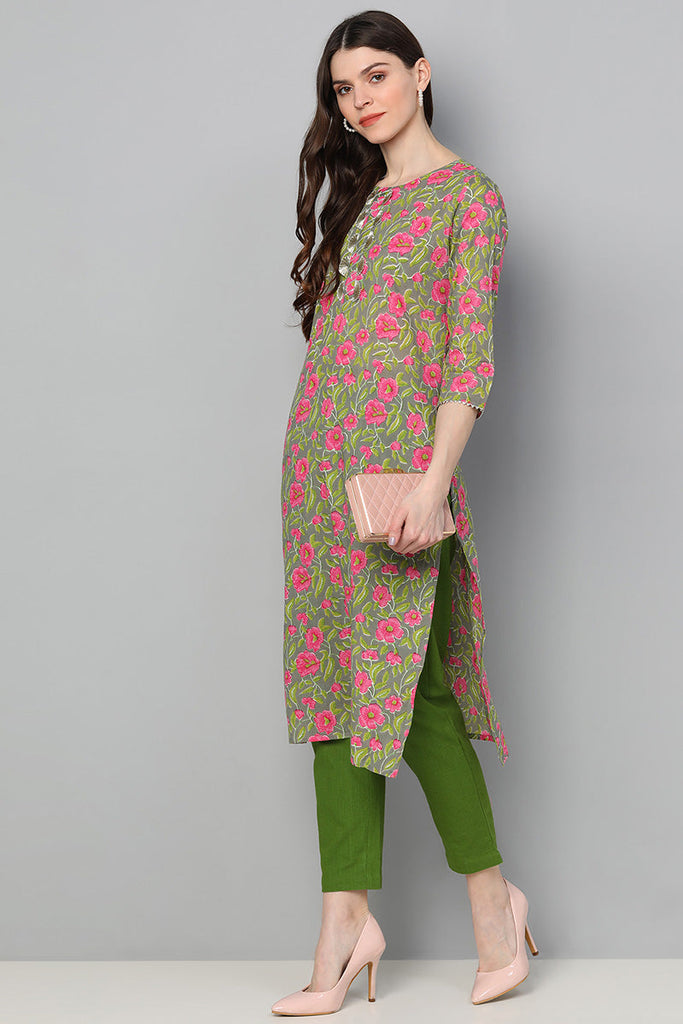   Cotton Multi Floral Printed Straight Kurti