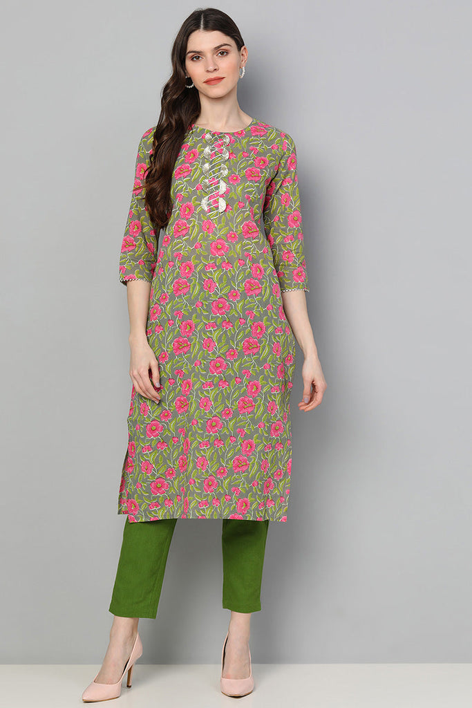   Cotton Multi Floral Printed Straight Kurti