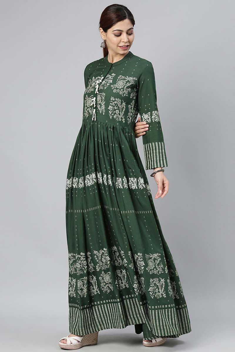  Women Olive Green Floral Printed Kurta 