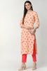   Cotton Orange Floral Printed Straight Kurti 