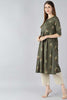    Cotton Green Ethnic Motifs Printed A Line Kurti 