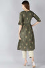    Cotton Green Ethnic Motifs Printed A Line Kurti 