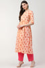 Cotton Peach Ethnic Motifs Printed A Line Kurti 