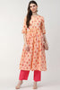 Cotton Peach Ethnic Motifs Printed A Line Kurti 