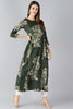   Cotton Green Ethnic Motifs Printed Anarkali Kurti 