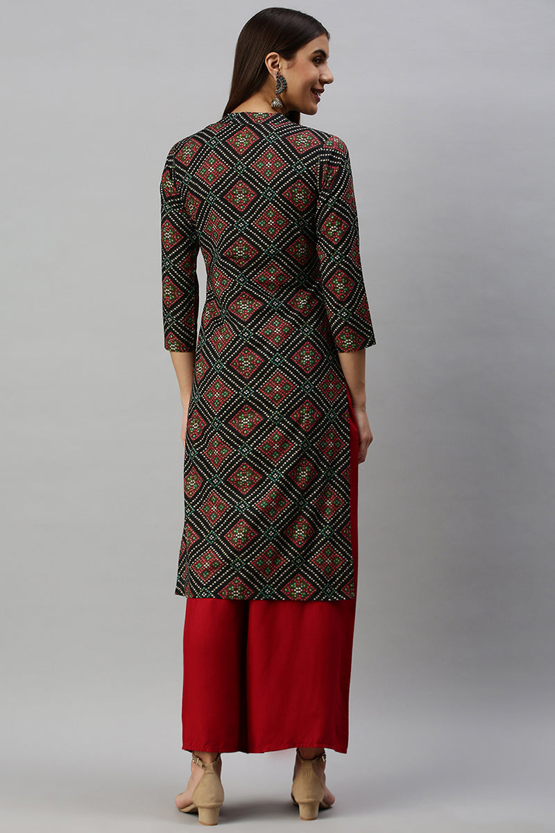   Cotton Black Checked Printed Straight Kurti 