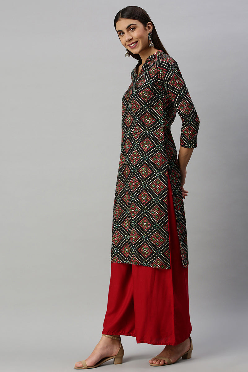   Cotton Black Checked Printed Straight Kurti 