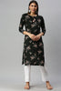   Cotton Black Floral Printed Straight Kurti 