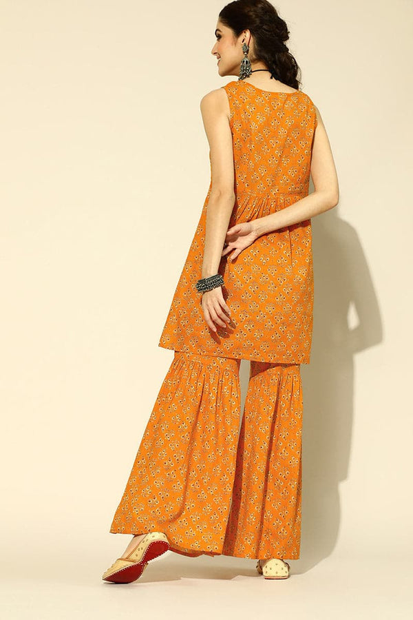  Creamy Mustard and Beige Pure Cotton Kurta Set