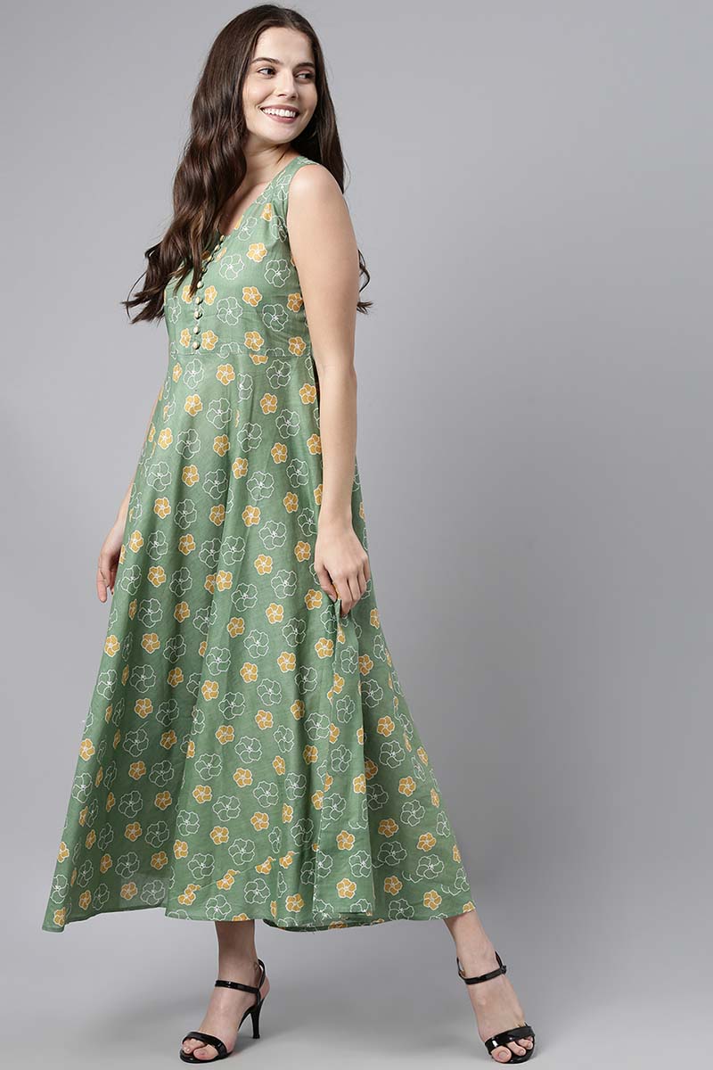  Women Green & Yellow Floral Print Maxi Dress