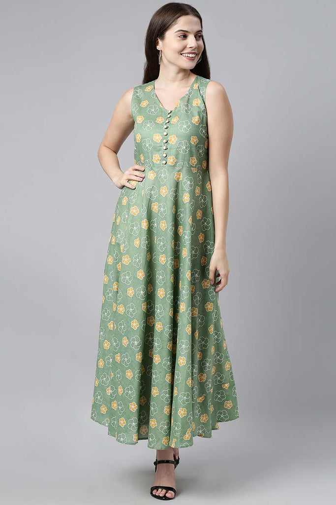  Women Green & Yellow Floral Print Maxi Dress