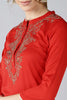   Red Solid Straight Kurta with Embroidered Detail 