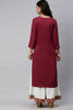   Maroon Yoke Design Embroidered Straight Kurta 