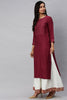   Maroon Yoke Design Embroidered Straight Kurta 