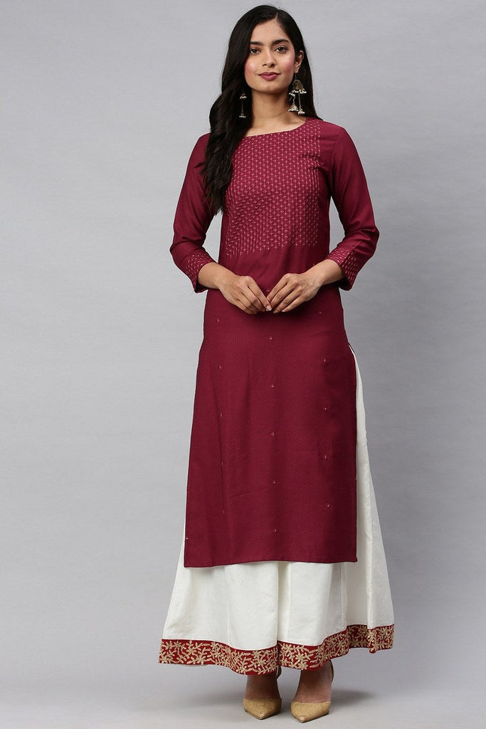   Maroon Yoke Design Embroidered Straight Kurta 