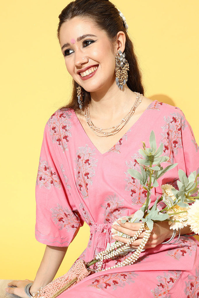  Women Pink Floral Printed Regular Pure Cotton Kurta with Palazzos 