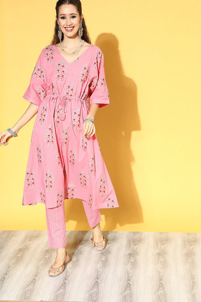  Women Pink Floral Printed Regular Pure Cotton Kurta with Palazzos 