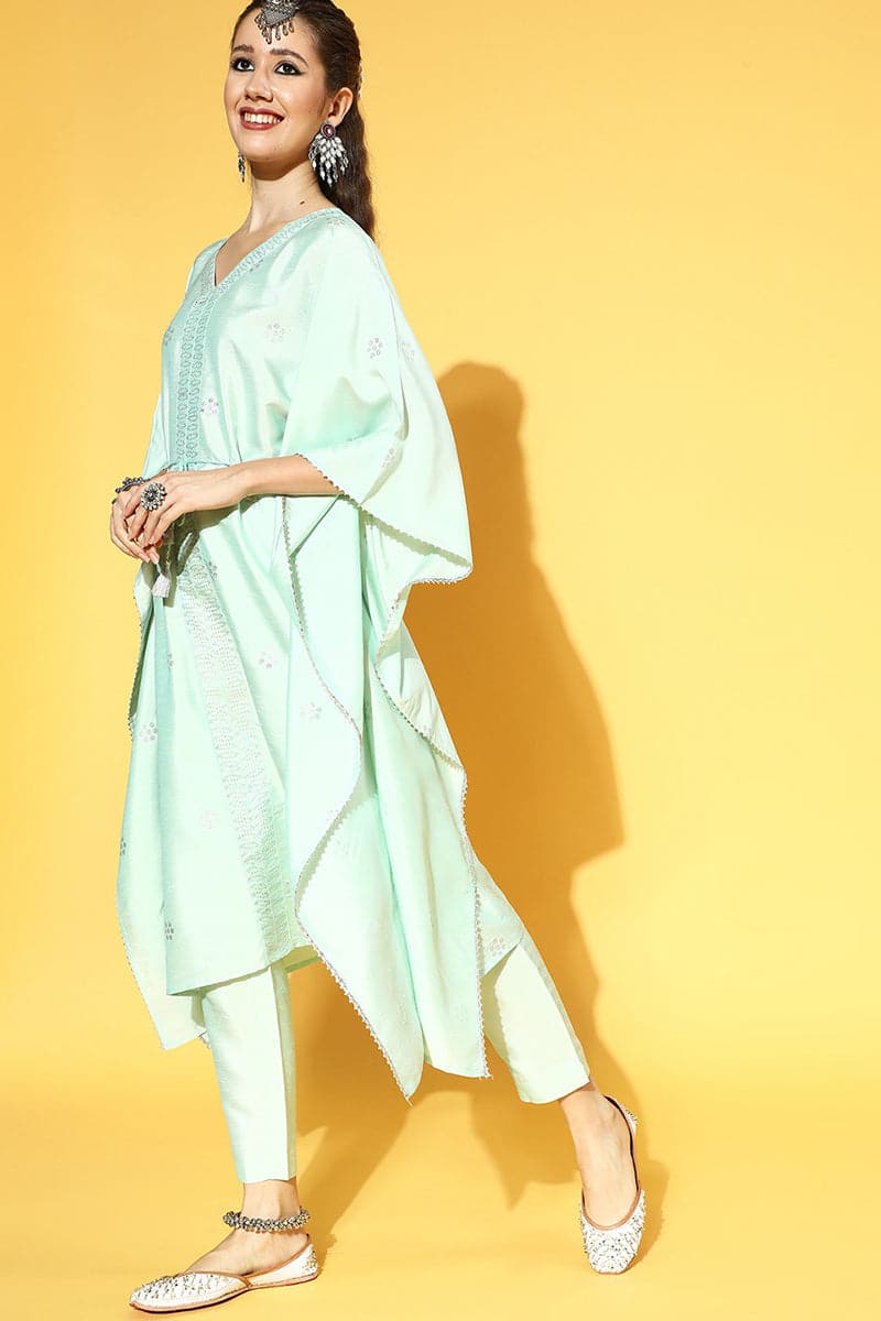  Gorgeous Sea Green Woven Design Kurta with Solid Palazzos 