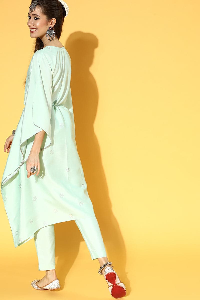  Gorgeous Sea Green Woven Design Kurta with Solid Palazzos 