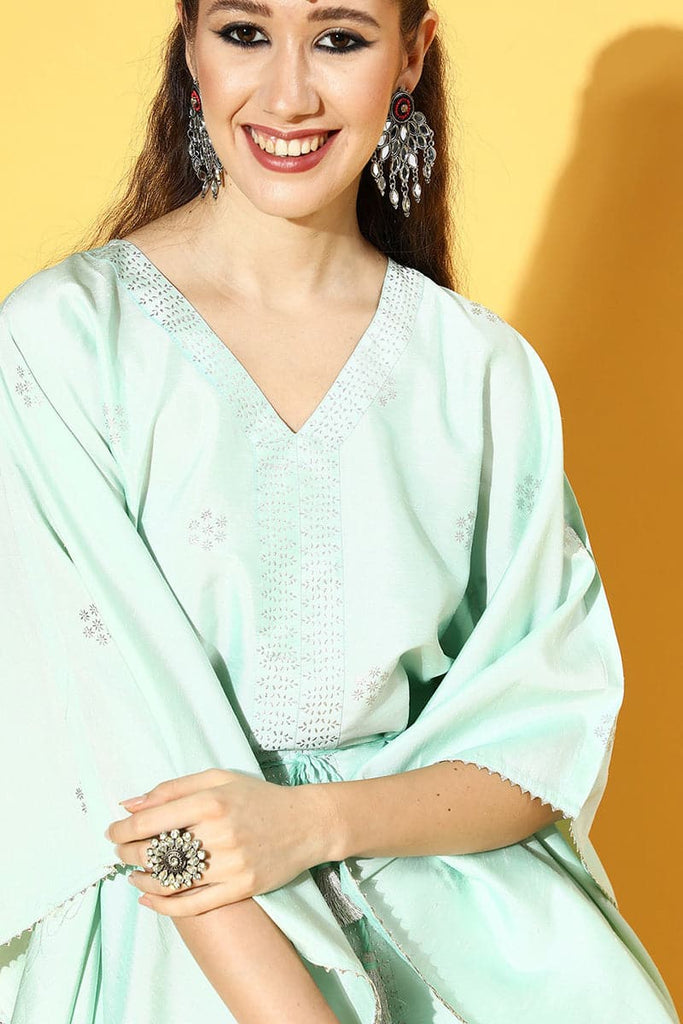  Gorgeous Sea Green Woven Design Kurta with Solid Palazzos 