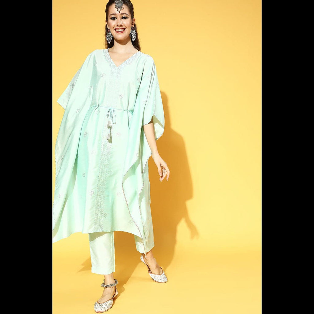  Gorgeous Sea Green Woven Design Kurta with Solid Palazzos 