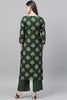   Casual Wear Cotton Fabric Dark Green Color Printed Trendy Kurta And Palazzo Set 