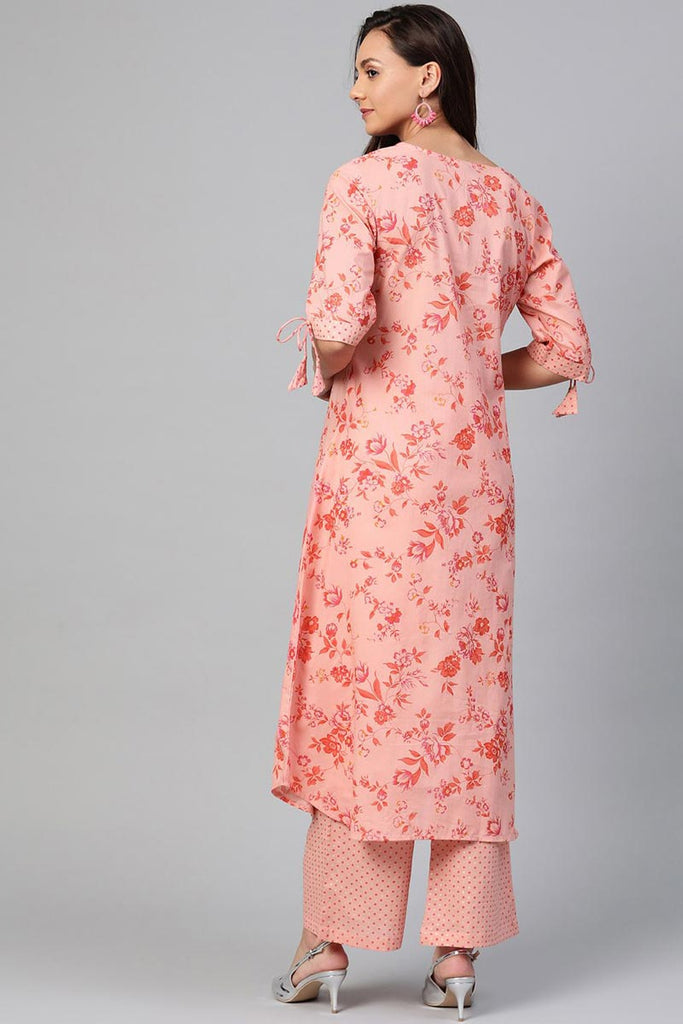   Daily Wear Pink Color Cotton Fabric Printed Fancy Kurta And Palazzo Set 