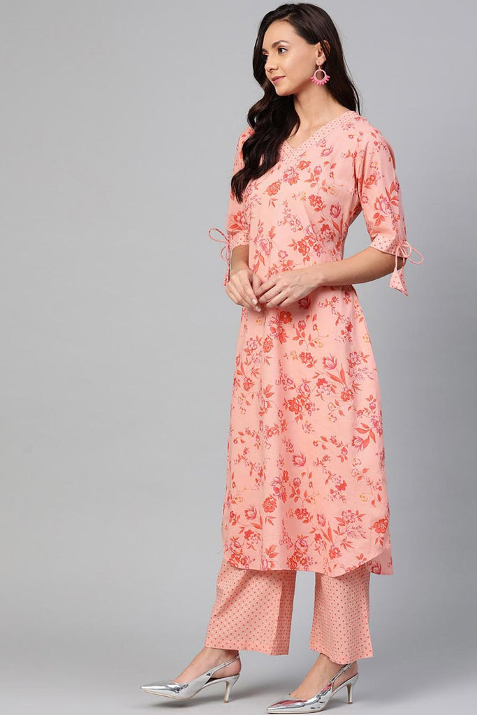   Daily Wear Pink Color Cotton Fabric Printed Fancy Kurta And Palazzo Set 