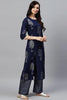   Occasion Wear Cotton Fabric Printed Navy Blue Color Kurta And Palazzo Set 