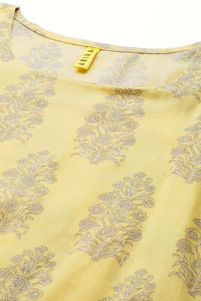   Yellow Color Function Wear Cotton Fabric Fancy Kurta And Palazzo Set 