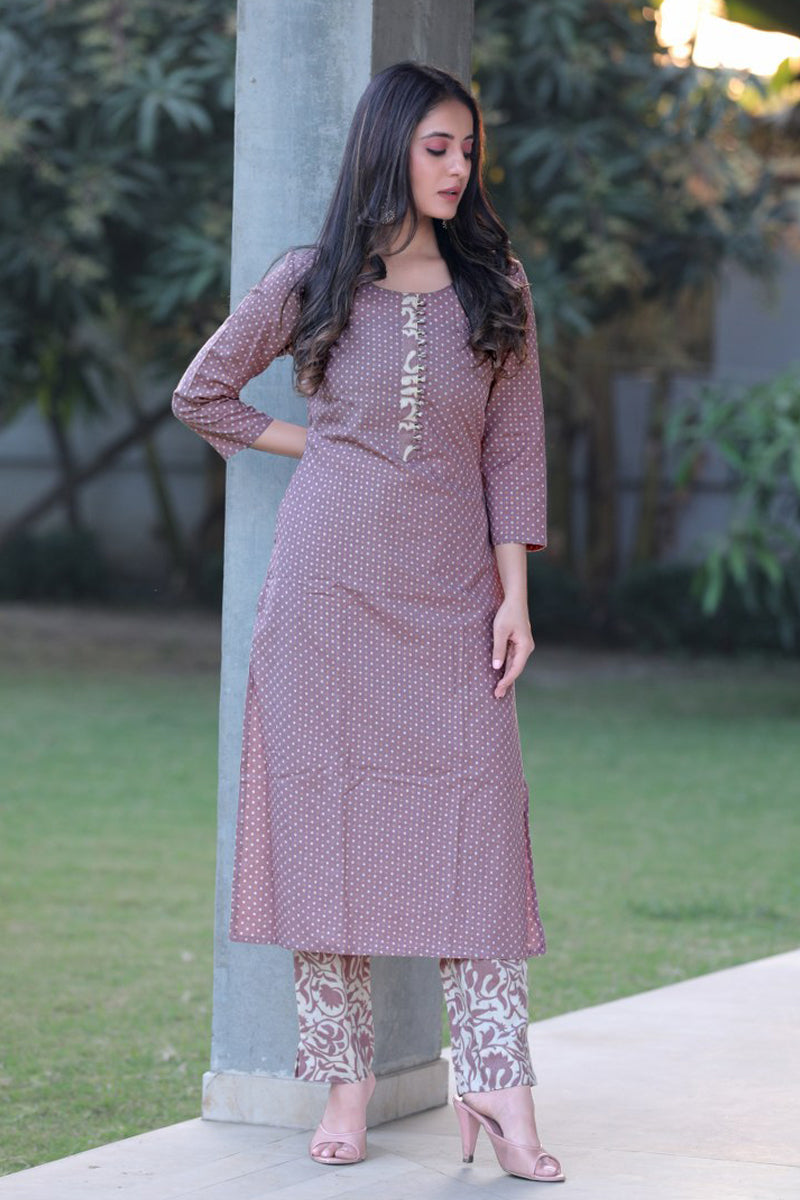   Purple Color Cotton Fabric Printed Fancy Kurta and Palazzo Set 