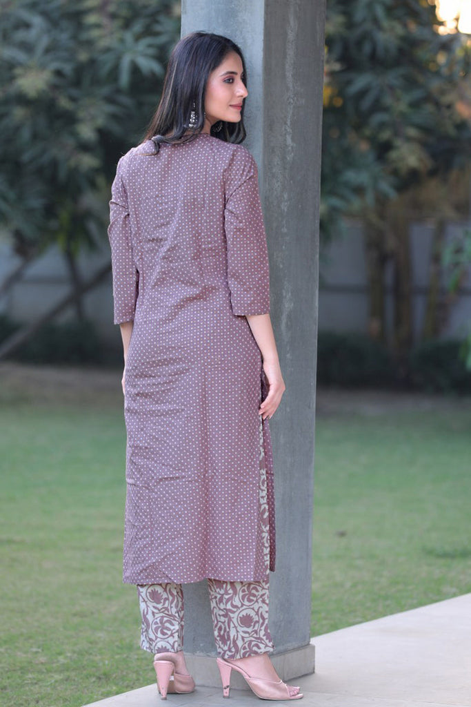   Purple Color Cotton Fabric Printed Fancy Kurta and Palazzo Set 