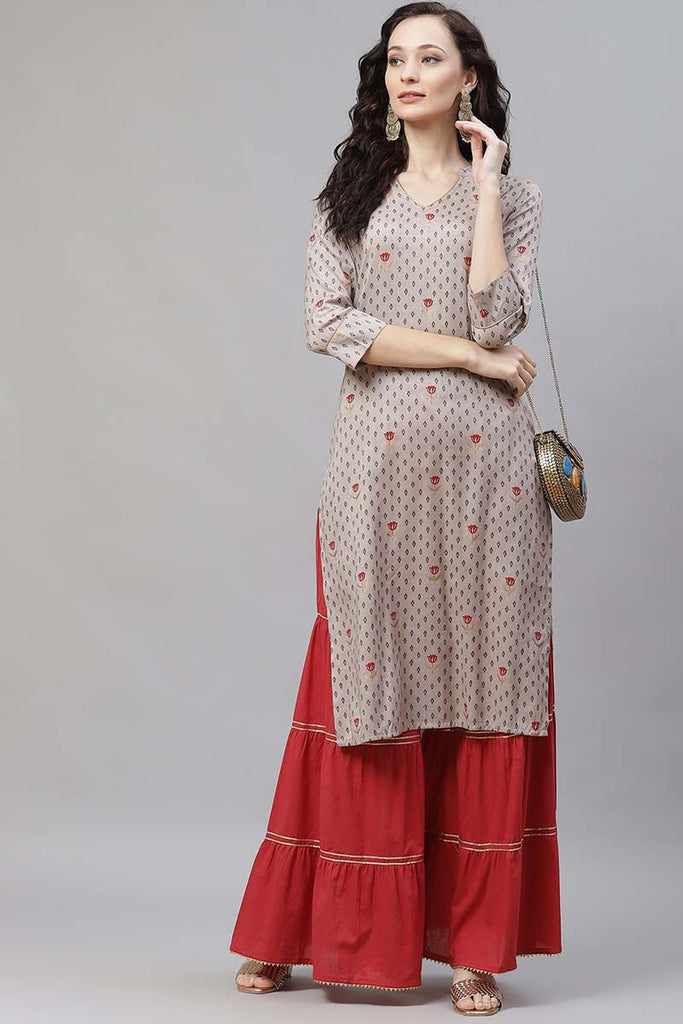  Women Grey Floral Regular Pure Cotton Kurta with Palazzos 