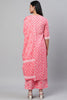  Women Pink White Printed Kurta with Palazzos Dupatta