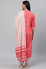  Women Coral Orange White Printed Kurta with Trousers Dupatta 